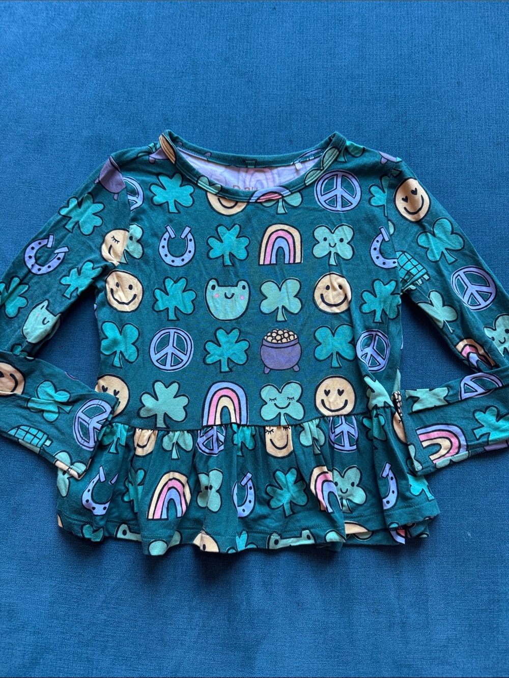 Little Sleepies Play Shamrock & Rainbow Peplum Top